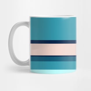 A singular compound of Oxford Blue, Blue Sapphire, Christmas Blue, Pale Cyan and Champagne Pink stripes. Mug